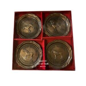 Vintage Set 4 BUSCH GARDENS CLYDESDALES Souvenir Metal Coasters